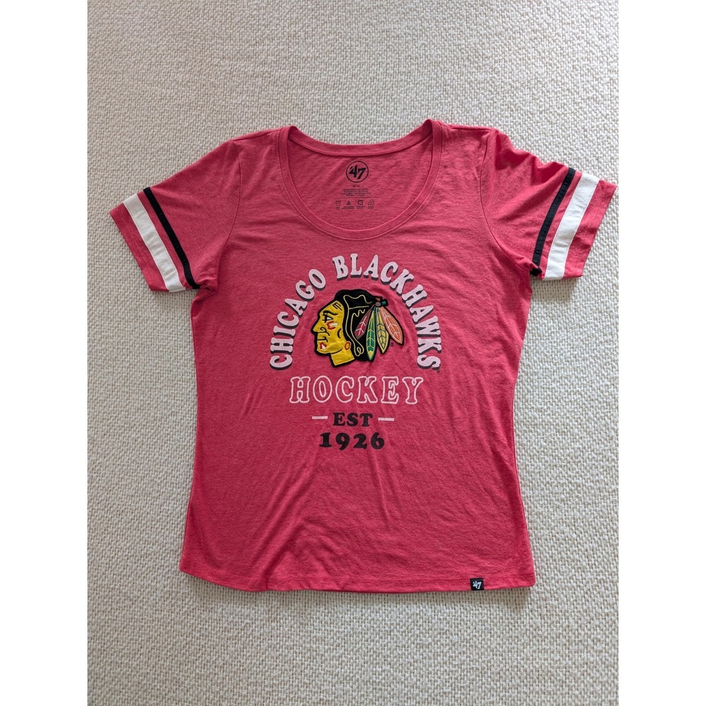 47 Brand Chicago Blackhawks Hockey Shirt Womens M Red Embroidered Logo Tee